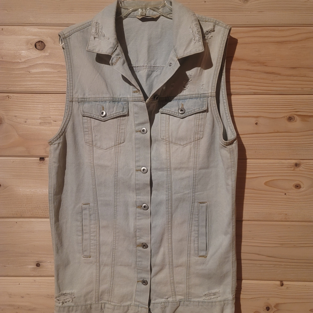 Vintage Highway Jeans Light Blue Denim Vest Size L 21.5x31